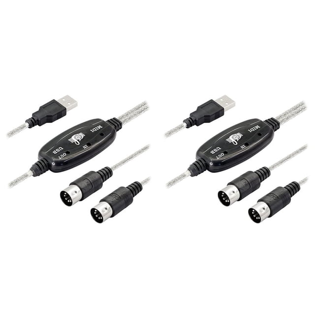 2 adaptadores de cable USB MIDI, USB tipo A macho a MIDI DIN de 5 pines, interfaz de cable de entrada y salida con indicador LED para teclado musical