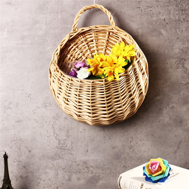 Small Flower Pot Hanging Plant Basket Handmade Wall Mounted Braided Rattan DIY 