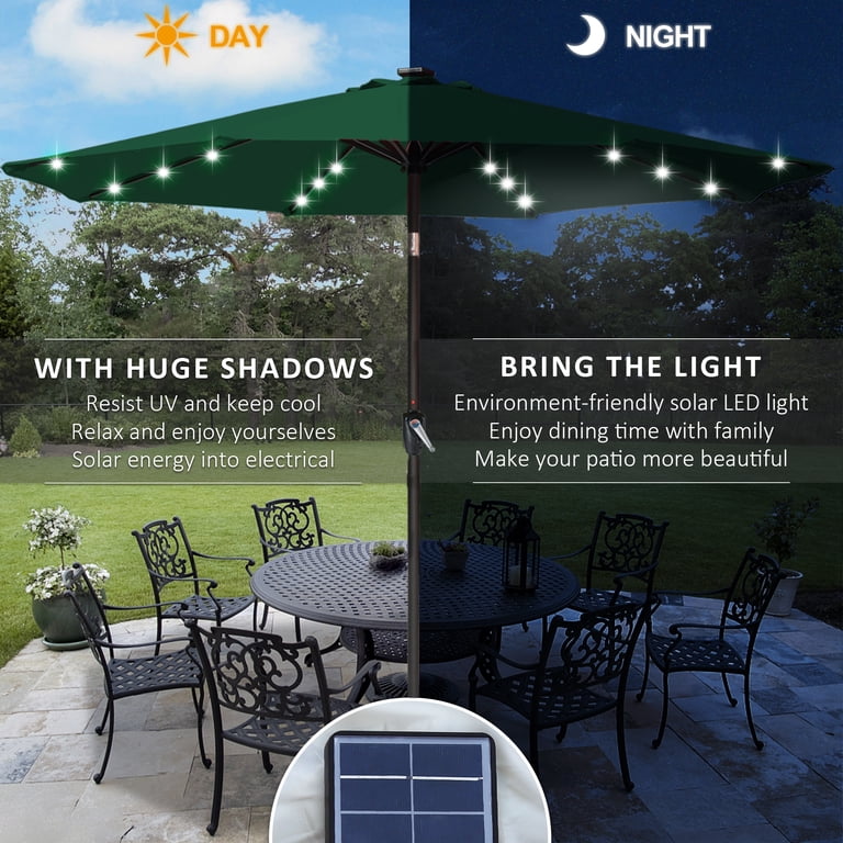 abccanopy solar umbrellas patio umbrella 9 ft Outdoor with 32 LED Lights 8 Ribs 9FT / Burgundy 32 LED Lights with 8 steel ribs and 4 LED lights on each ABCCANOPY 9 ft. Steel Market