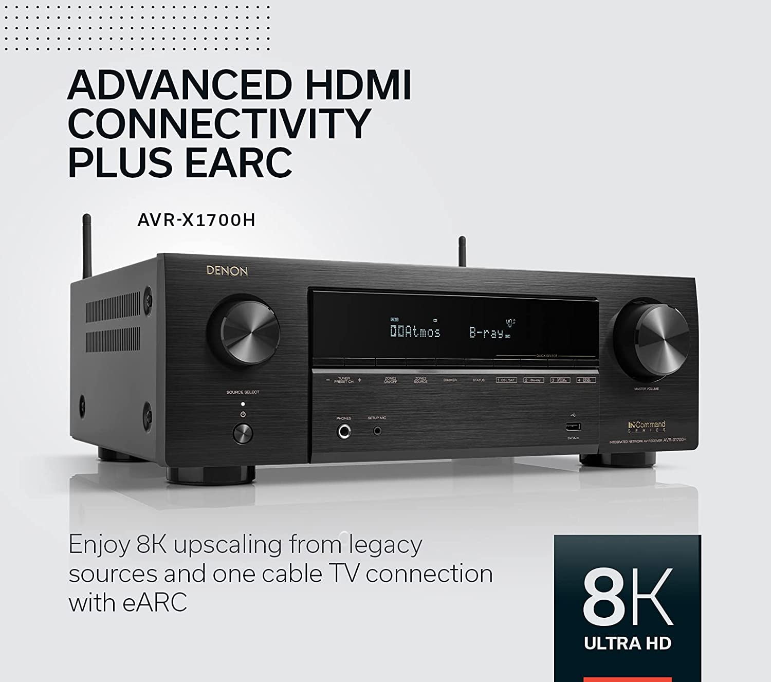 Denon AVR-X1700H 7.2ch 8K Receiver with 3D Audio, HEOS