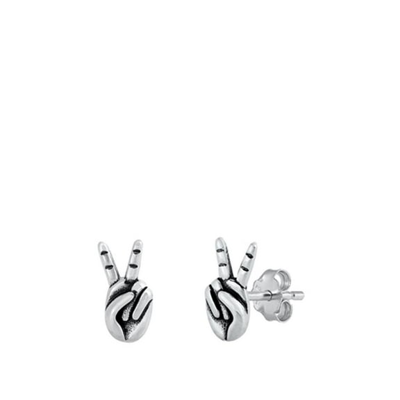 Trandy Sterling Silver Peace Sign Hands Post Stud Earrings 925 New Jewelry Female Unisex