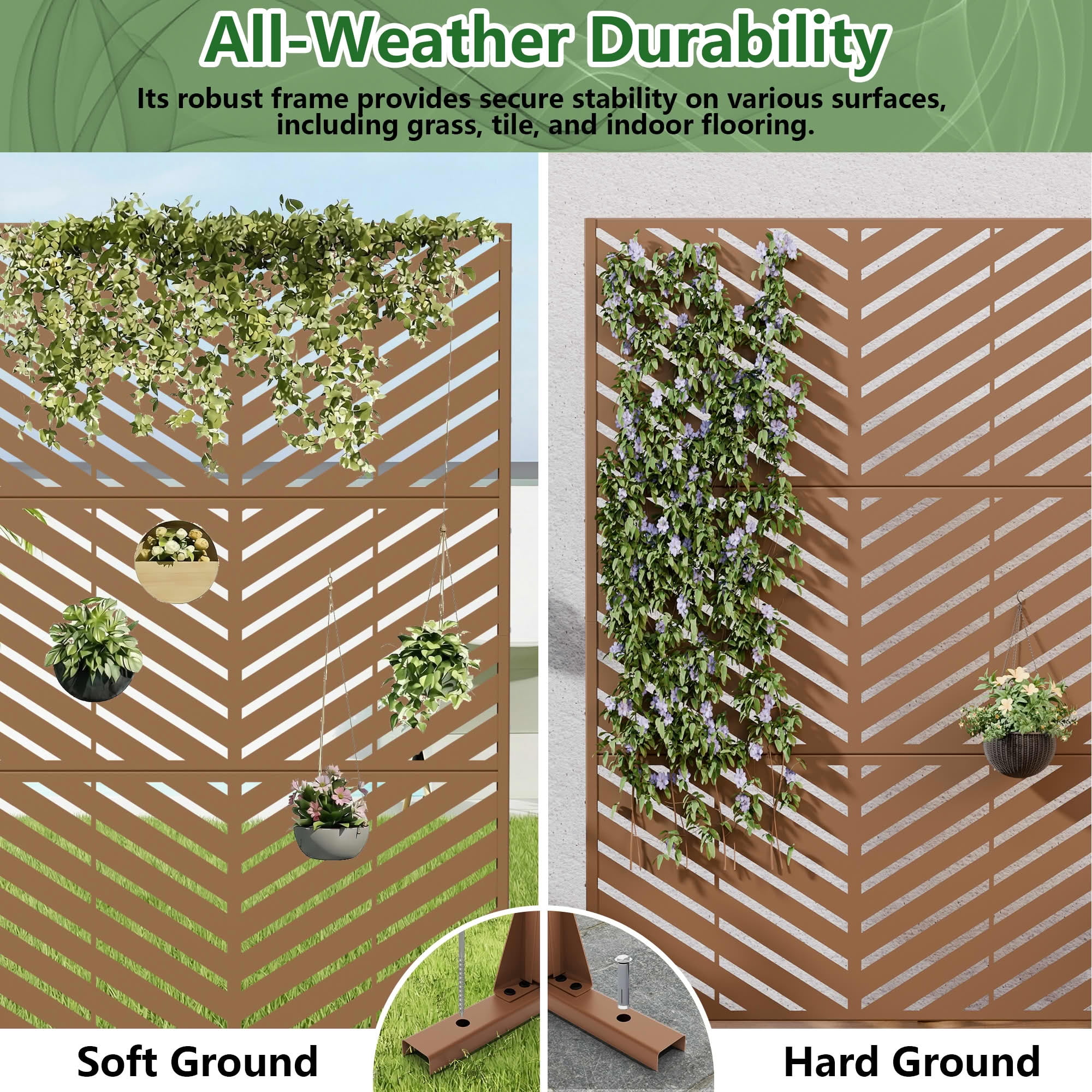 MAYEERTY 2-Piece Outdoor Metal Privacy Screen 6ft × 4ft Brown, 3-Panel Parallel Decorative Screen, Rust-Resistant for Patio