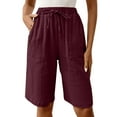 thumbnail image 6 of Olyvenn Women's Casual Bermuda Shorts Stretchy Wide Leg Trouser Short 2025 Summer Beach Vacation Clothes with Pockets Wine XL, 6 of 9