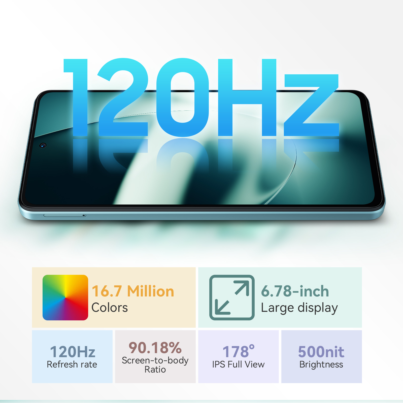 Blackview Unlocked Cell Phone 8GB+128GB 6.78" 120Hz Refresh,4G Dual SIM Smartphones T-Mobile, Blue
