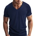 thumbnail image 3 of Men’s Short Sleeve V Neck Solid Color Textured T-Shirt Casual Fashion Top, 3 of 8