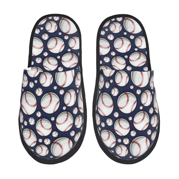 Fotbe Cute Basebal Pantuflas Peludas para Mujer con Estampado, Zapatillas de Peluche, Zapatos de Invierno para Casa, Uso Interior y Exterior-Large
