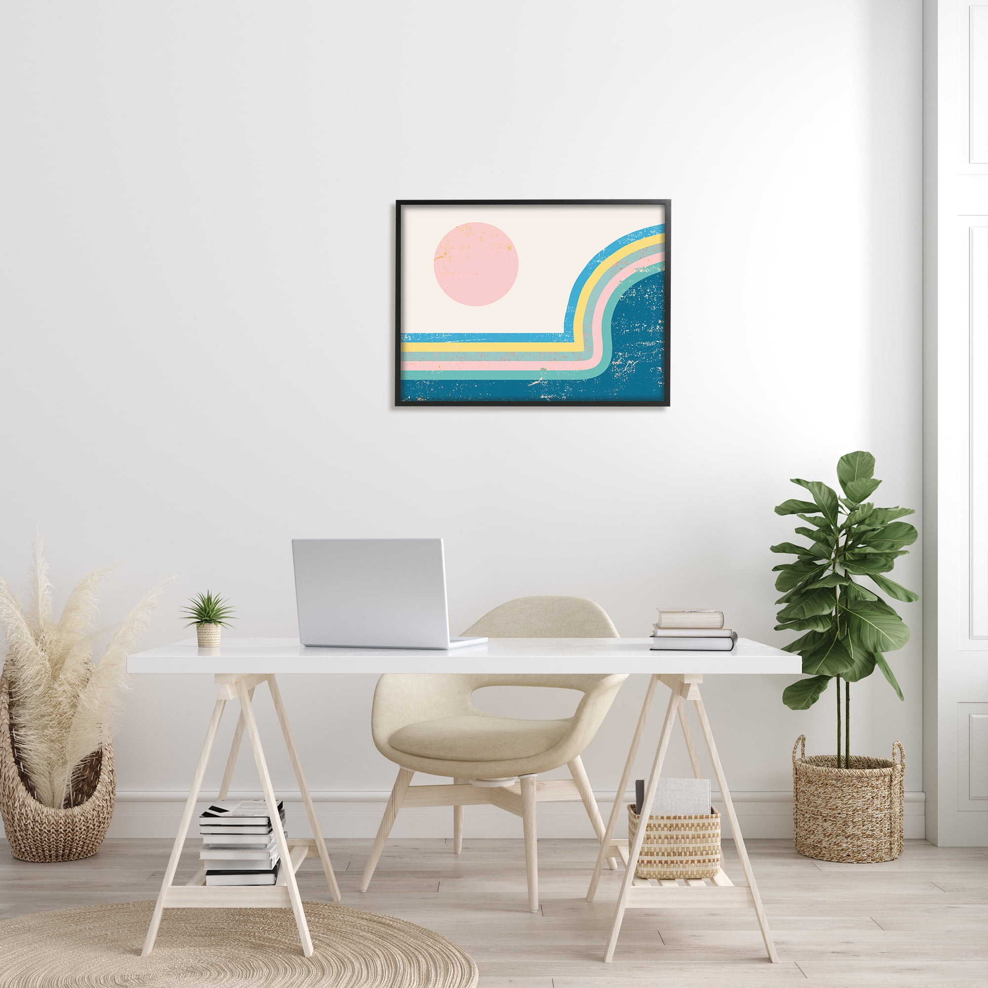 Stupell Indtries Retro Sun Landscape Round Curved Mountain Blue Pink,30 x 24,Design by Daphne Polselli