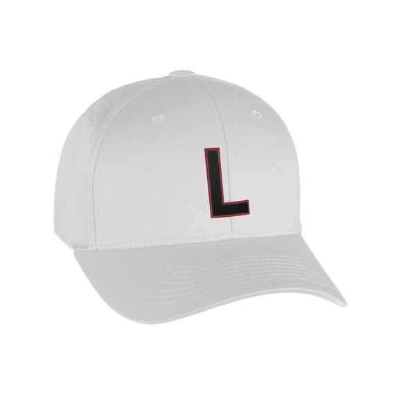 Flexfit Baseball Hat Custom Letter Initials A to Z Curved Bill, White Cap Red Bk