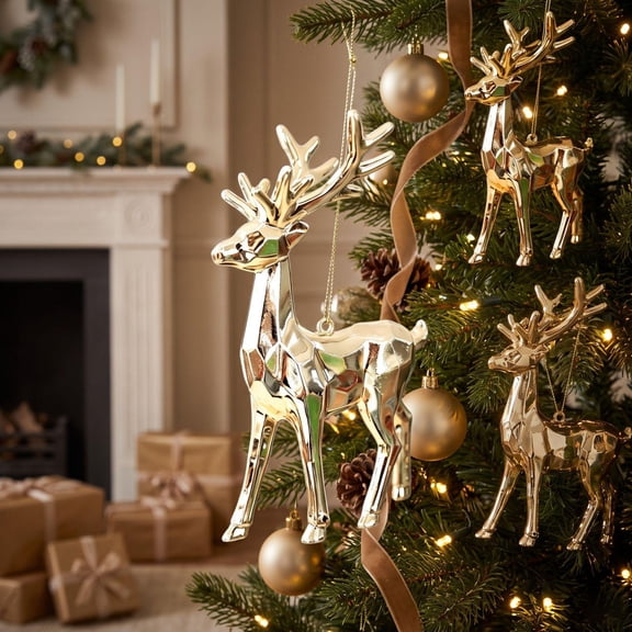 Christmas Tree Ornaments Golden Deer Shapes Figurines Hanging Strings Xmas Tree Decor Winter Party Holiday Supplies