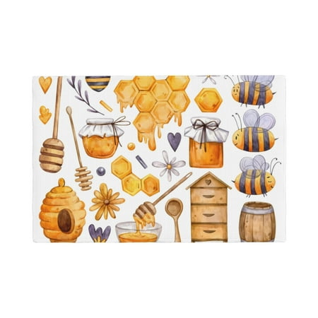 

Table Placemats Set of 6 - Honey Bee Set 12x18 In Faux Linen Double Heat Resistant Place Mats Cloth Indoor/Outdoor Placemats Washable Table Mats for Dining Kitchen Party