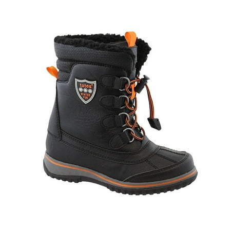 Totes Boys Buster Waterproof Snow Boot, Black/Orange, Size 5 M Us