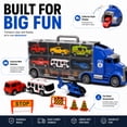 thumbnail image 6 of 11-Piece Toy Truck Carrier Set with Mini Vehicles, Big Rig Transporter Playset with Cars, Helicopter, Bus & Road Signs, Storage Truck Toy for Kids Ages 3+, 6 of 9