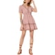 thumbnail image 2 of Vestido de verano sin mangas para mujer INSPIRE CHIC, con escote en V, mangas abullonadas, cintura fruncida, vestido mini casual, talla XS, color rosa, 2 of 7