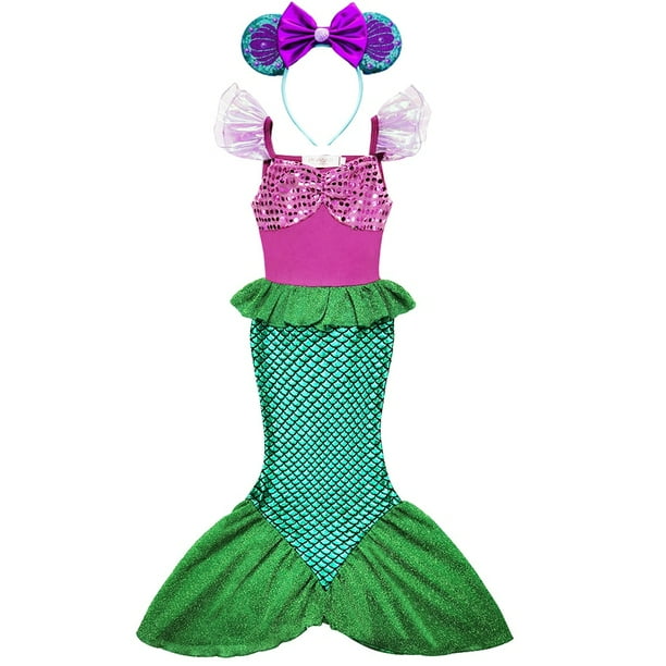 Disfraz de princesa sirena Ariel de Disney para niñas niños Cosplay niños carnaval fiesta de cumpleaños ropa de graduación vestido de verano Vestido7-8T (Tag140) Gao Jinjia LED