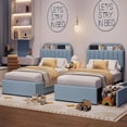 thumbnail image 4 of Bingirl Blue Twin Size Bed Frame with Storage Headboard and 2 Drawers, Boucle Upholstered Platform Bed with Bookcase, Easy to Assemble, No Box Spring Required, 4 of 6