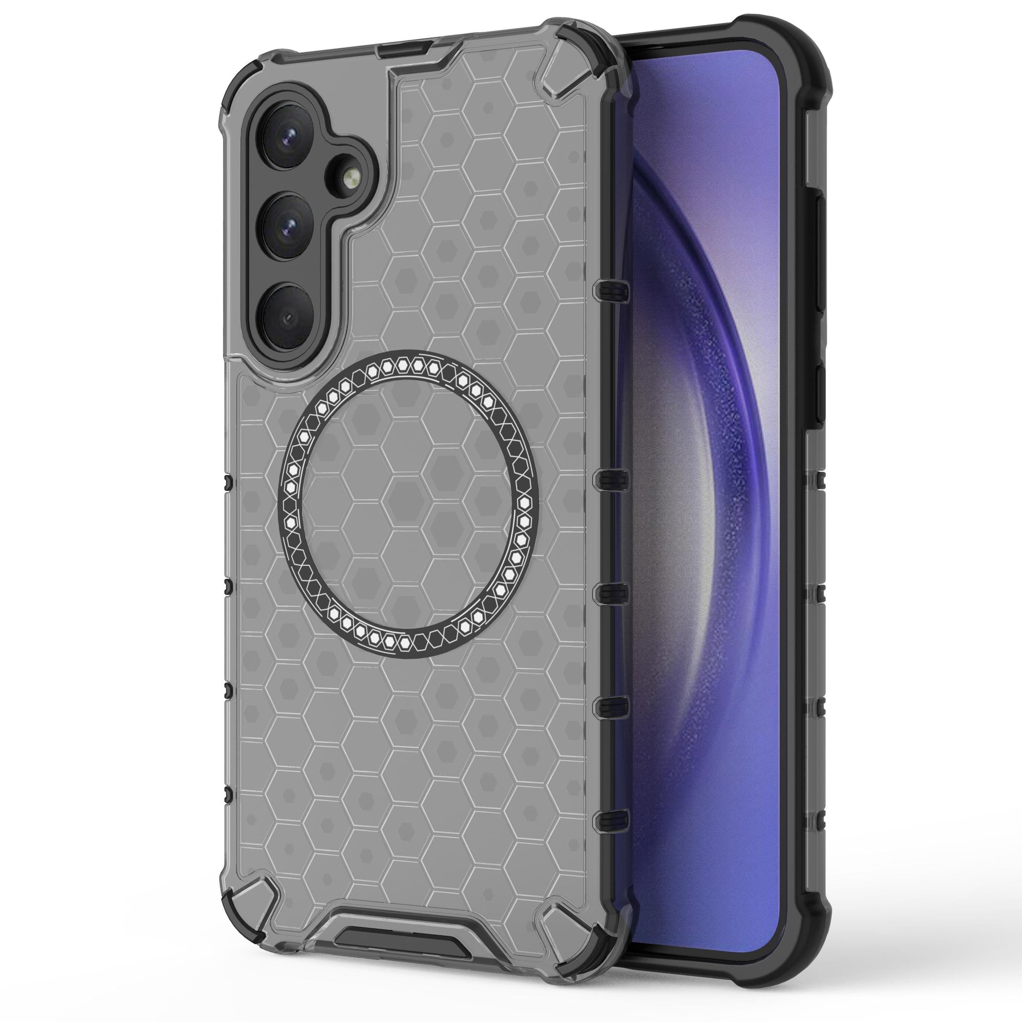 Honeycomb Transparent Case for Samsung Galaxy A16 5G/4G, Compatible with MagSafe Accessories Wireless Charging Slim Anti-Scratch Shockproof Dual Layer Cover Case for Samsung Galaxy A16 5G/4G - Black