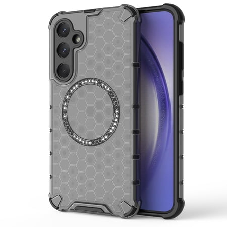 Honeycomb Transparent Case for Samsung Galaxy A26 5G, Compatible with MagSafe Accessories Wireless Charging Slim Anti-Scratch Shockproof Dual Layer Cover Case for Samsung Galaxy A26 5G - Black