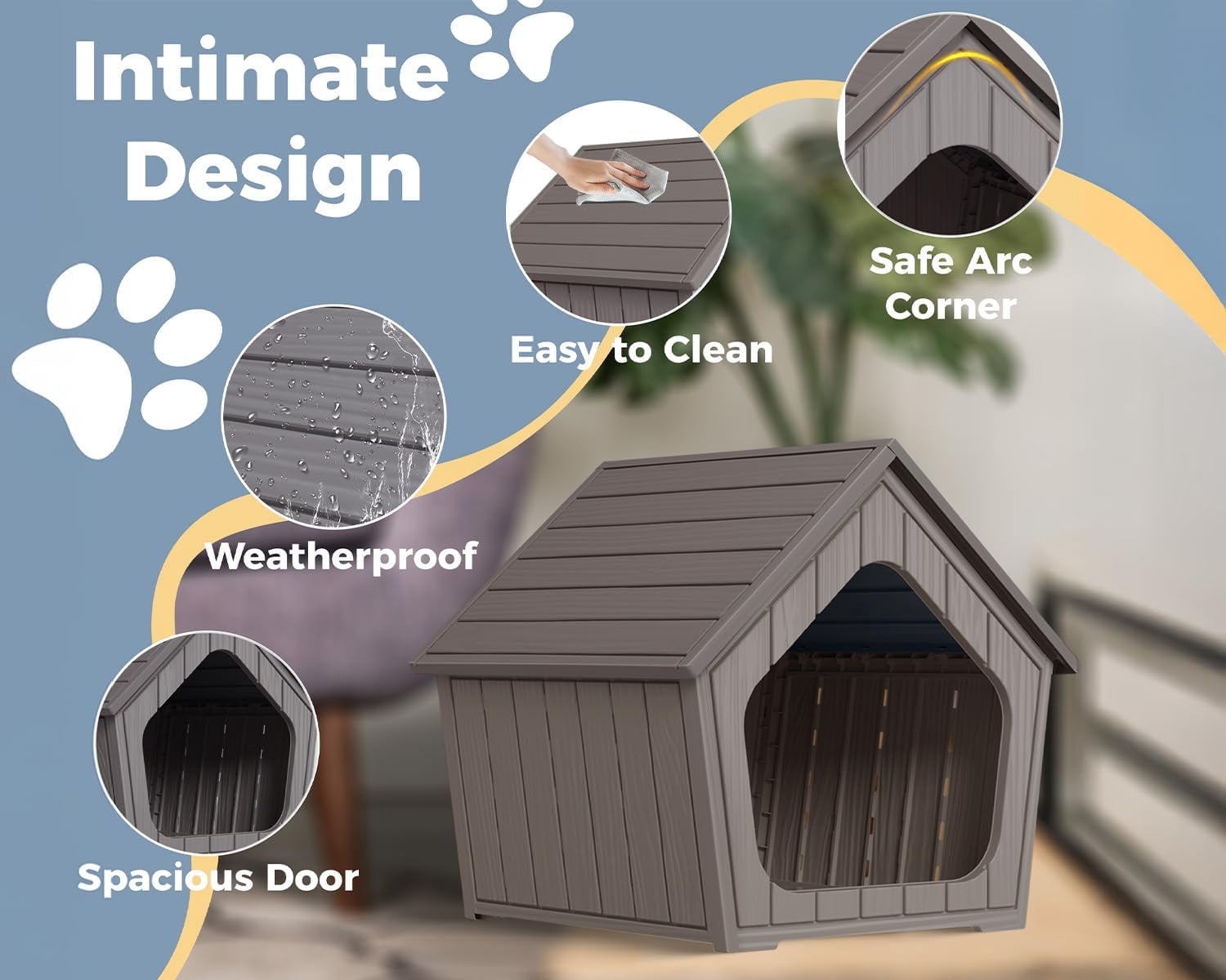 FICARTS Gable - Roof Coffee Resin Weatherproof Pet House - Indoor & Outdoor, Ventilated, Easy Clean/Assemble, Ideal for Small Dogs