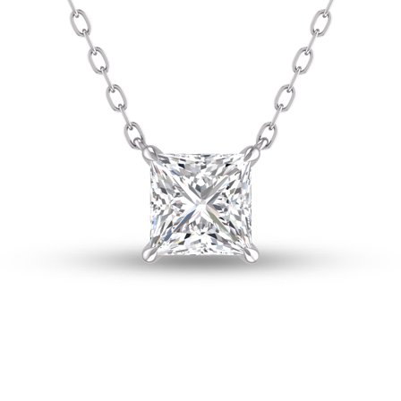 SZUL Women's Lab Grown 3/4 Carat Floating Princess Cut Diamond Solitaire Pendant in 14K White Gold