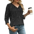 thumbnail image 4 of Summer Fashion 3/4 Sleeve T Shirts for Women Plus Size Print Blouse V- Neck Casual, 4 of 7