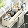thumbnail image 4 of Organizador de esponjas para fregadero de cocina con bandeja de drenaje automático, soporte para esponjas de platos para encimera de fregadero con barra para colgar toallas, almacenamiento de jabón y, 4 of 6