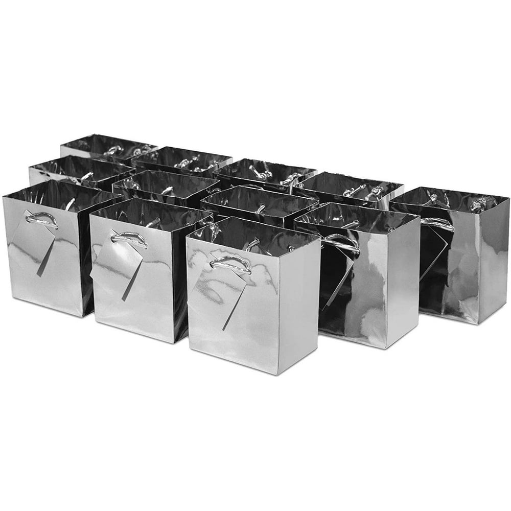 Extra Small Metallic Silver Paper Gift Bags with Metallic Handles