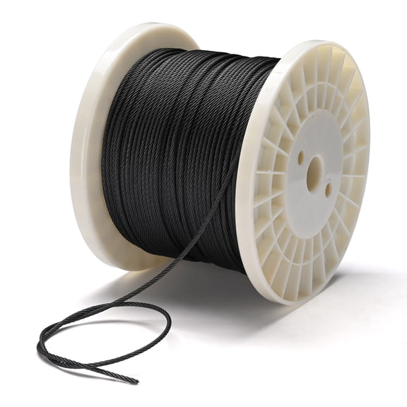 Yescom 500FT 1/8" Black Stainless Steel Cable T316 Wire Rope 7x7 Aircraft Strand for Decking Cable Railing System String Light Hanging