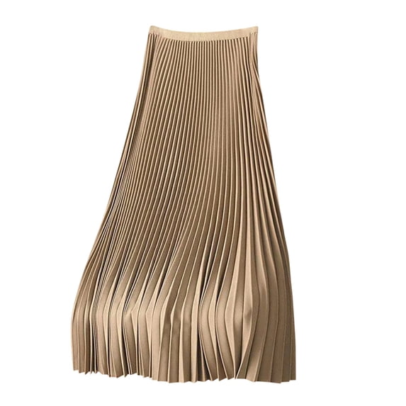 JWZUY Women's Summer Satin Midi Skirt Casual High Waisted A Line Pleated Ruffle Flowy Maxi Skirts Dresses Casual Office Elegant Skirt Gold XXXL
