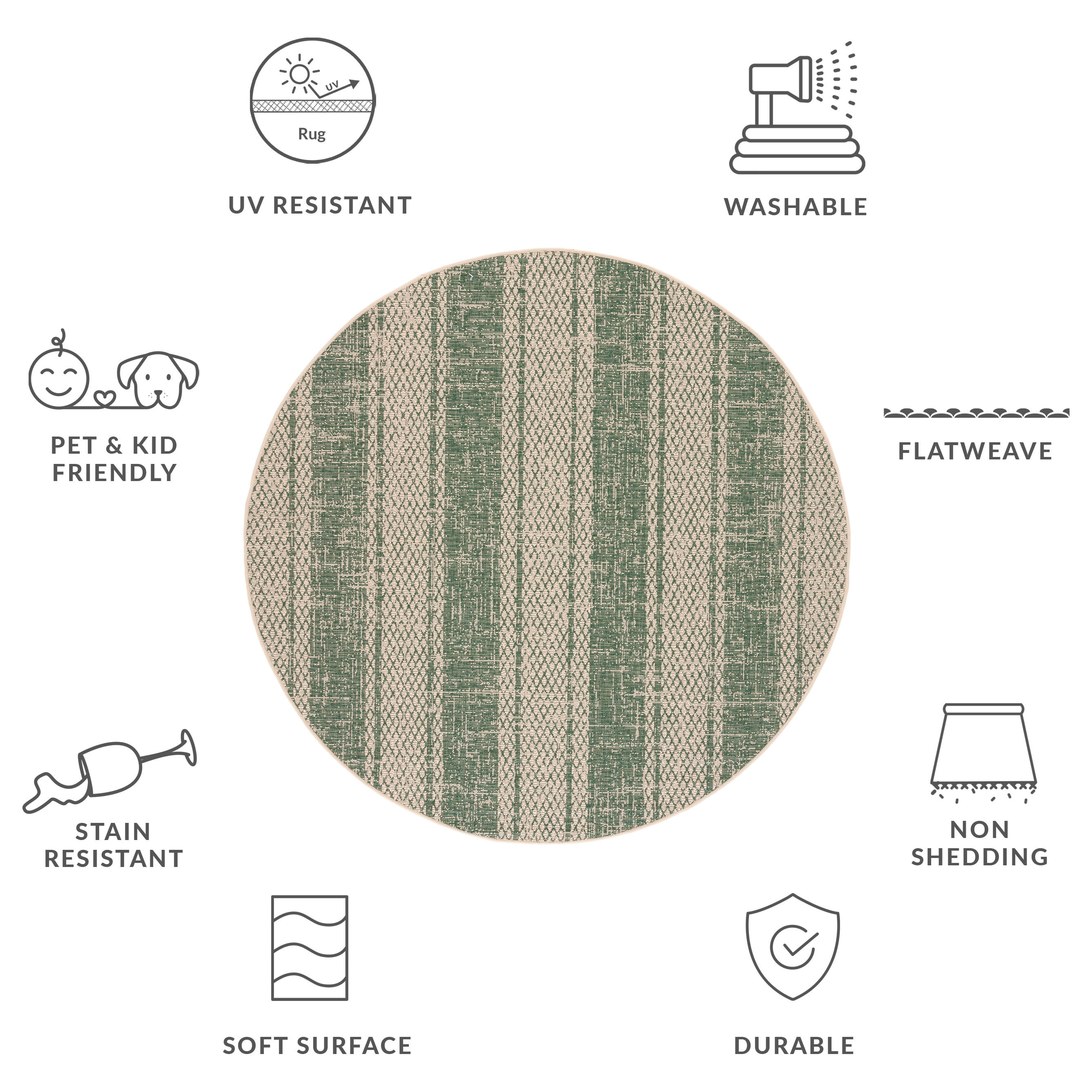 Safavieh Courtyard Adam Striped Indoor/Outdoor Area Rug, Beige/Dark Green, 6'7" x 6'7" Round