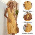 thumbnail image 6 of MLDRA Women's Summer Dresses Halter Neck Sleeveless Floral Mini Sundress with Pocket Vacation Elastic Waist Ruffle 2026 Yellow L, 6 of 7
