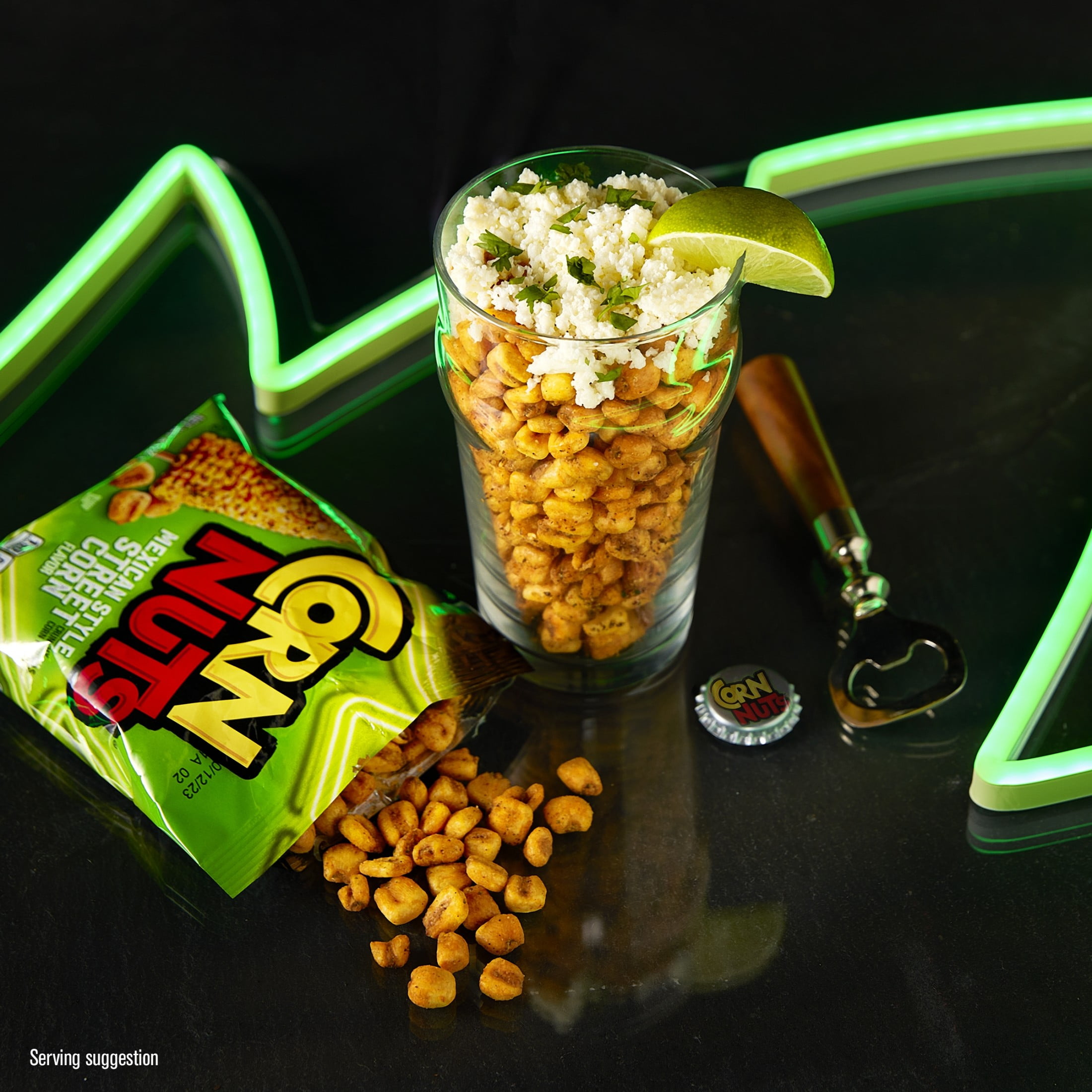 (2 pack) CORN NUTS Mexican Style Street Corn Kernels Flavored Nuts Snack, Shelf Stable, 7 oz Resealable Plastic Bag