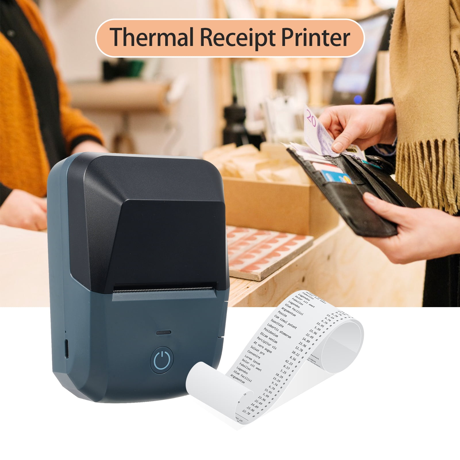 small printer Bt Portable Receipt Printer 58mm Mini Thermal Label Maker Wireless BT USB Connection 203dpi Mobile Printer with 2 Inch Thermal Paper Roll Compatible with /iOS System for
