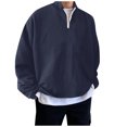 thumbnail image 4 of Sweatshirts For Men Quarter Zip Solid Color Fashion Casual Loose Fit Crew Neck Shirts Comfoty Soft Long Sleeve Pullover Tops Spring Fall Outfits Clothes Navy XXXL, 4 of 6