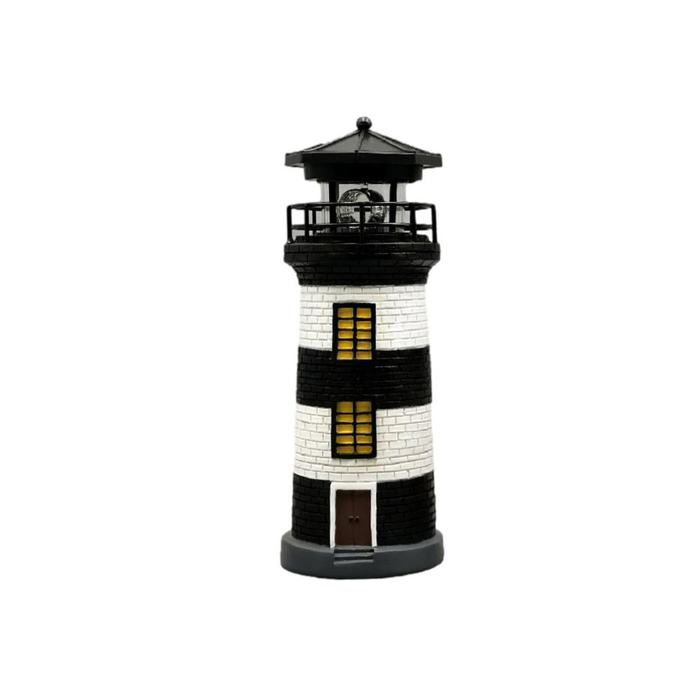 LED Solar Powered Lighthouse Statue Rotating Porch Garden Outdoor Lighting Decor 