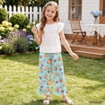 thumbnail image 3 of COEQINE Girls' Cute Pants Elastic Waist Ruffled Long Pants Pocket Wide Leg Trousers Printed Pants Baggy Trendy Streetwear for Girls 13-14 Y, Capybara Strawberry Blue, 3 of 8