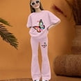 thumbnail image 3 of YunPes Girls' Summer 2-Piece Outfit Set Colorful Butterfly Print T-Shirt and Flare Long Pants Fashion Summer Outfits 8-13Y, 3 of 4