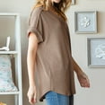 thumbnail image 5 of VERUGU Womens Tops Short Sleeve V-Neck Shirts Summer Trendy Knitted Solid Loungewear Base Tee Casual Plain Loose Comfy Tunic Blouses Khaki S, 5 of 8
