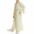thumbnail image 7 of GigrtiJin Toddler Girls Muslim Maxi Dress Solid Color Cotton V Neck Flare Sleeve Slit Belt Dress Elegant Casual Dress 3-14 Years, 7 of 7