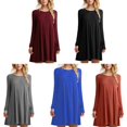 thumbnail image 2 of Mode Robe de Dame de Couleur Unie Col Rond Manches Longues Femmes Robe Courte, 2 of 4
