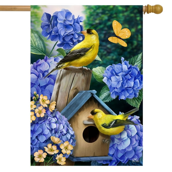 Briarwood Lane Goldfinches and Hydrangea House Flag