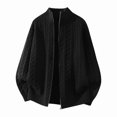 thumbnail image 3 of Kukoosong Men's Stand Collar Full Zip Cable Knit Cardigan, Solid Color Long Sleeve Sweater Jacket with Ribbed Cuffs, Relaxed Fit Warm Outerwear for Fall Winter Daily Wear, 3 of 7