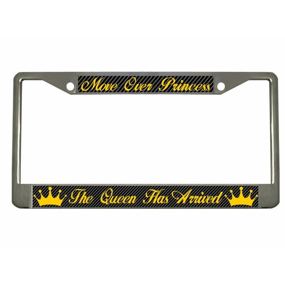 Move Over Princesses The Queen Has Arrived Funny Style Heavy Duty Metal License Plate Frame Personalised/Car Accessories Car Tag Holder Cover/Carbon (Chrome/Carbon/blk)
