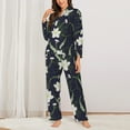 thumbnail image 2 of Pajama Sets for Women 2 Pcs, Lilies Flowers Pine Green Button Down Long Sleeve Sleepwear Lounge PJ Sets, 2 of 6