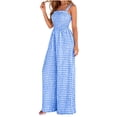 thumbnail image 2 of Jumpsuits for Women Casual Summer Cruise Spring Fashion Smocked Wide Leg Gingham Rompers with Pockets Blue, 2 of 8