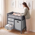 thumbnail image 3 of INFANS Baby Changing Table, Wooden Diaper Station Dresser with 3 Fabric Drawers, Laundry Hamper, Safety Belt, Pad for Nursery Infant, 3 of 10