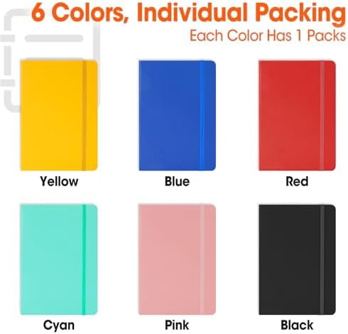 6 Pack Lined Journal Notebook for Work, 200 Pages, Medium 5.5" x 8.3", A5 College Ruled Notebook, 6 Colors, Hardcover Journaling Notebooks for Writing, Note Taking