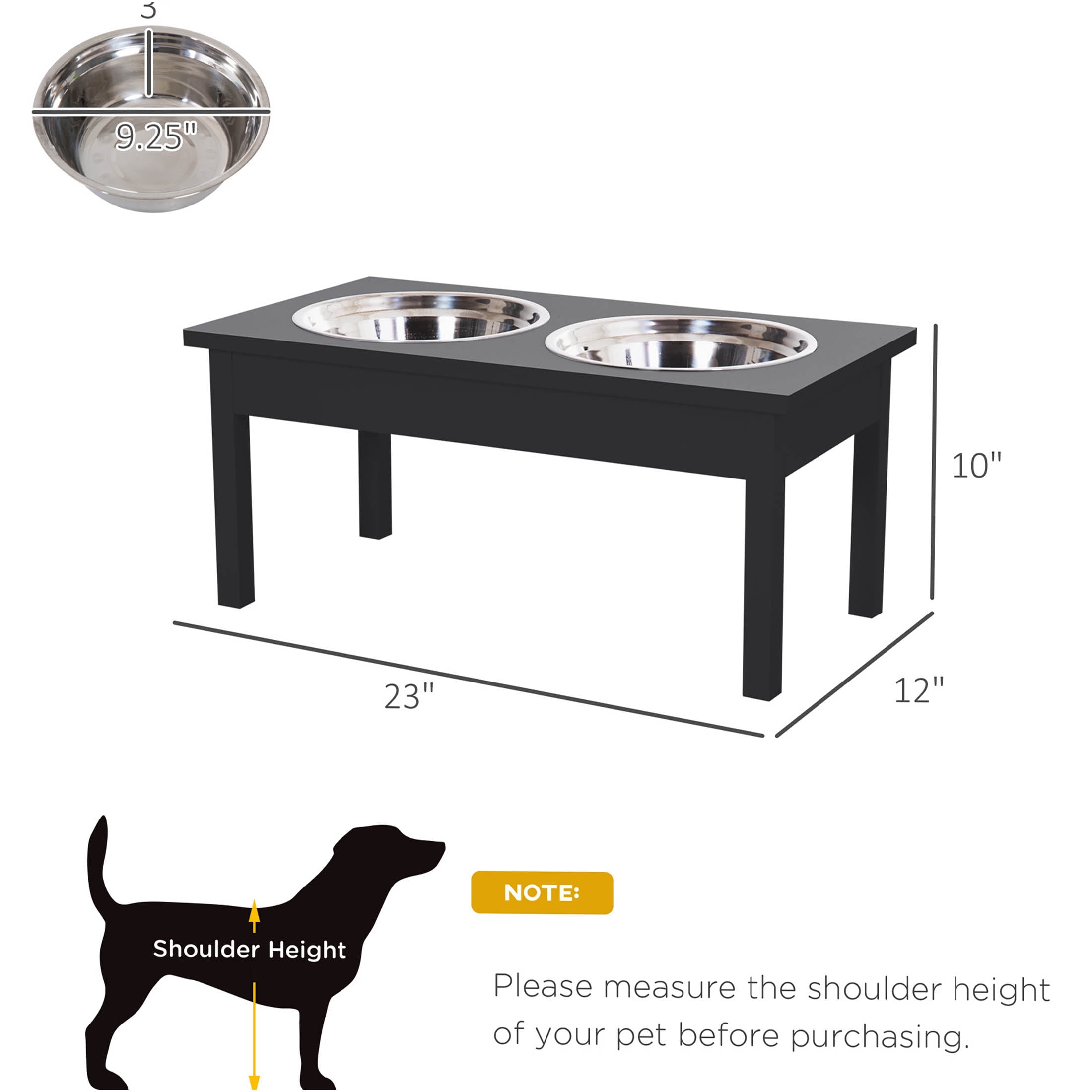 JERFIT 23 Inch Elevated Dog Feeder Stand with 2 Stainless Steel Bowls, Anti-Slip Pet Dining Station for Improved Digestion, Wooden Raised Food & Water Bowl Holder for Medium Large Dogs, Black