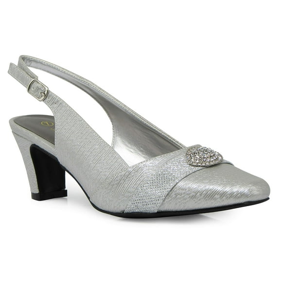 Enzo Romeo cambria02 Women's Wide Width Sling Back Low Heeled Pointy Pumps Sandals Shoes (8 Wide US, Silver)