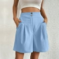 thumbnail image 2 of ZQUUVOU Women's Casual Outdoor Button Wide Leg Shorts Solid High Waist Versatile Loose With Pocket Quarter Shorts Light Blue, 2 of 6