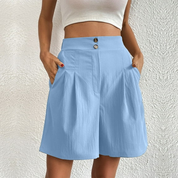 Shorts for Women, Xunlbb Women's Casual Outdoor Button Wide Leg Pants Solid High Waist Versatile Loose With Pocket Quarter Pants